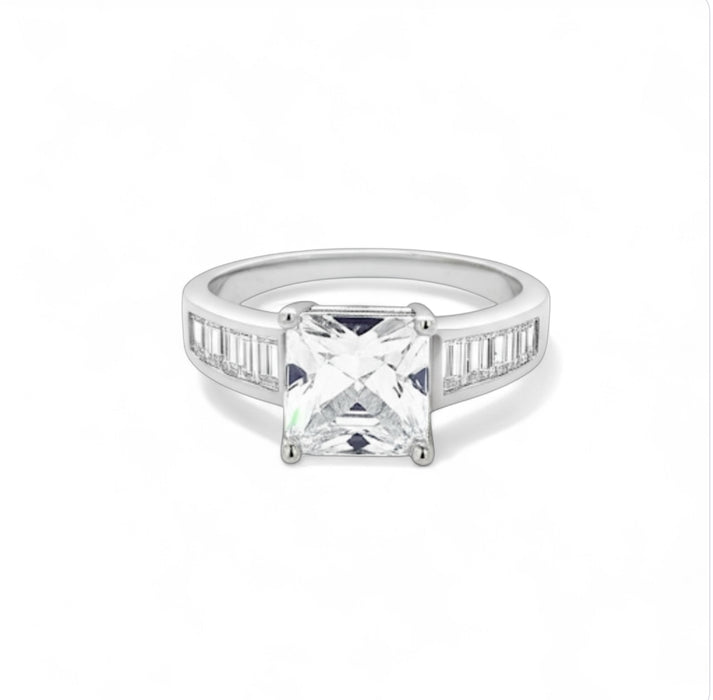 Sterling Silver Square Cut Clear CZ Engagement Ring-ER-131