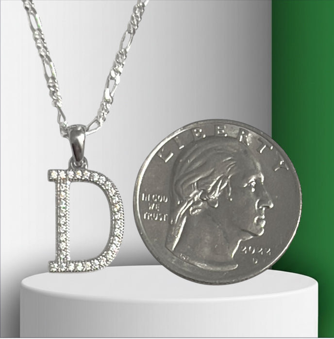 Sterling Silver Letter D CZ Necklace-SN-29