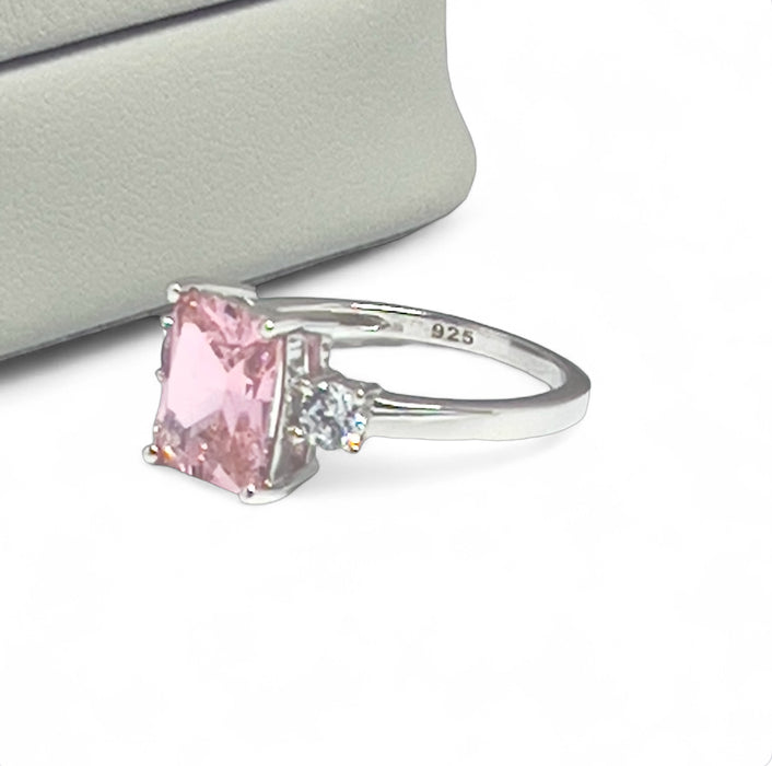 Sterling Silver Pink CZ Ring-AE-104