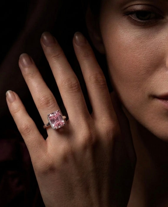 Sterling Silver Pink CZ Ring-AE-54