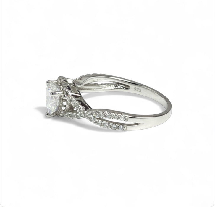 Sterling Silver Heart Halo Twist Clear CZ Ring- ER- 34