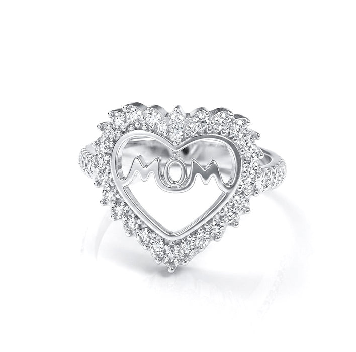 Sterling Silver "MOM" CZ Ring-AE-26