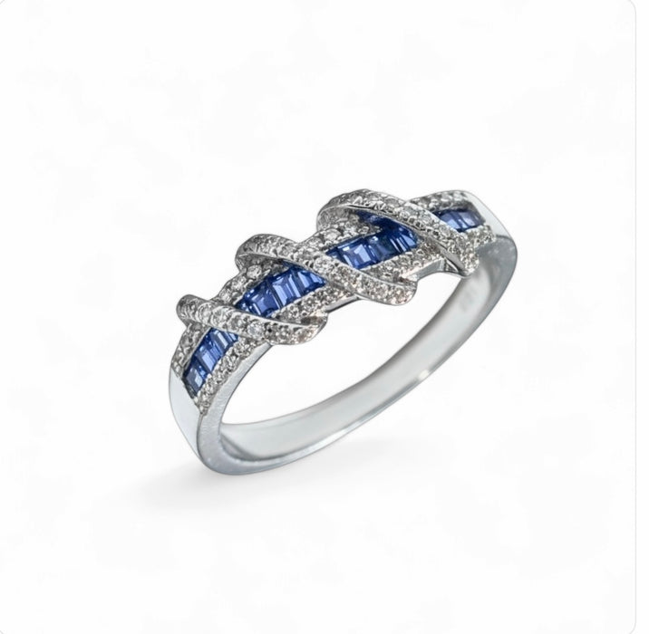 Sterling Silver Elegant Twisted Sapphire CZ Ring-AE-70