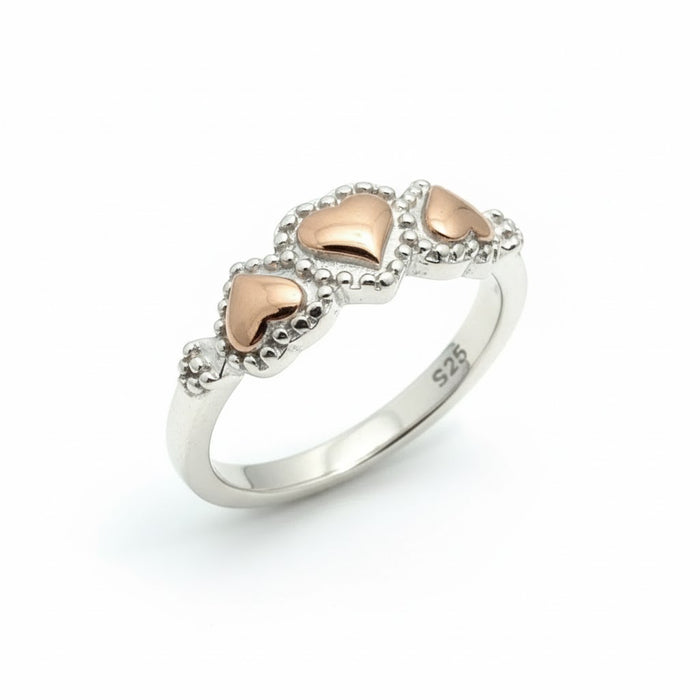 Sterling Silver Double Tone Triple Heart Ring-SR-17