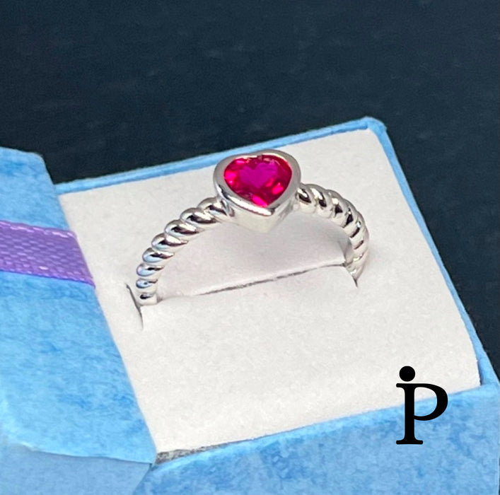 Sterling Silver Heart Ruby CZ Ring-AE-83