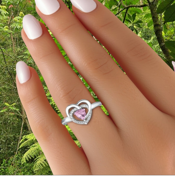 Sterling Silver Precious Heart Pink CZ Ring-AE-64