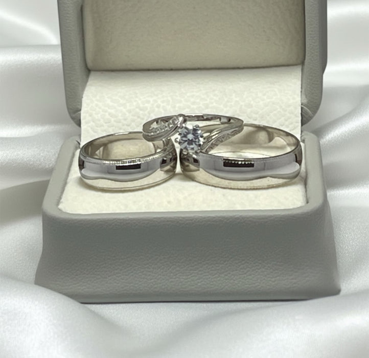 Sterling Silver Trio Wedding Ring Sets-SST-04