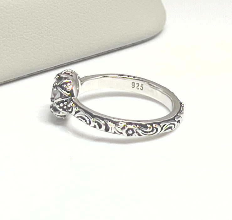 Sterling Silver Floral Rainbow Topaz CZ Ring-AE-79