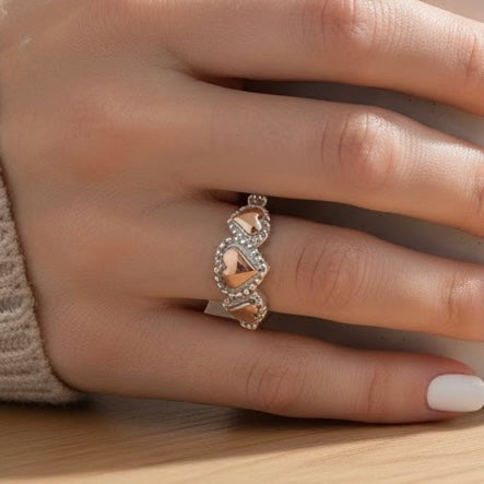 Sterling Silver Double Tone Triple Heart Ring-SR-17