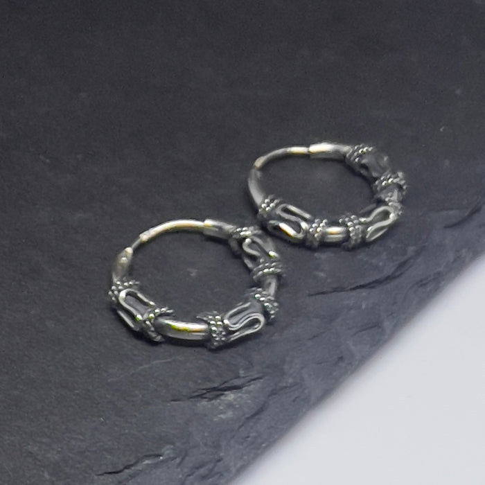Sterling Silver 1.8mm x 16.5 Bali Rope and Swirl Hoop Earrings -SE-41