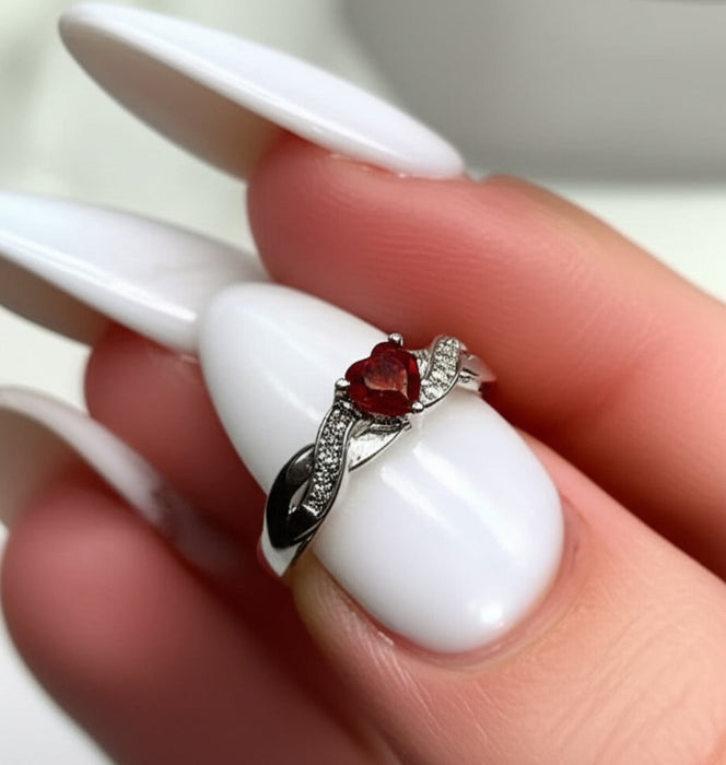 Sterling Silver Heart Promise Ring-AE-102