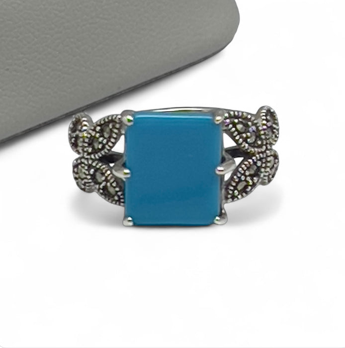 Square Turquoise Butterfly Sterling Silver Ring-AE-68