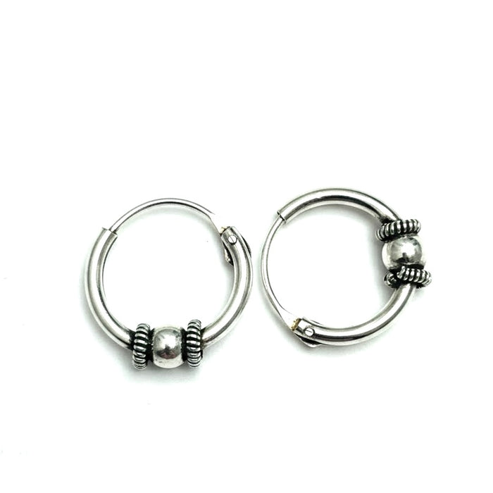 Sterling Silver 3.5mm x 13mm Bali Hoop Earring-SET-54