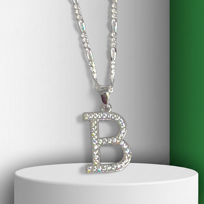 Sterling Silver Letter B CZ Necklace-SN-27