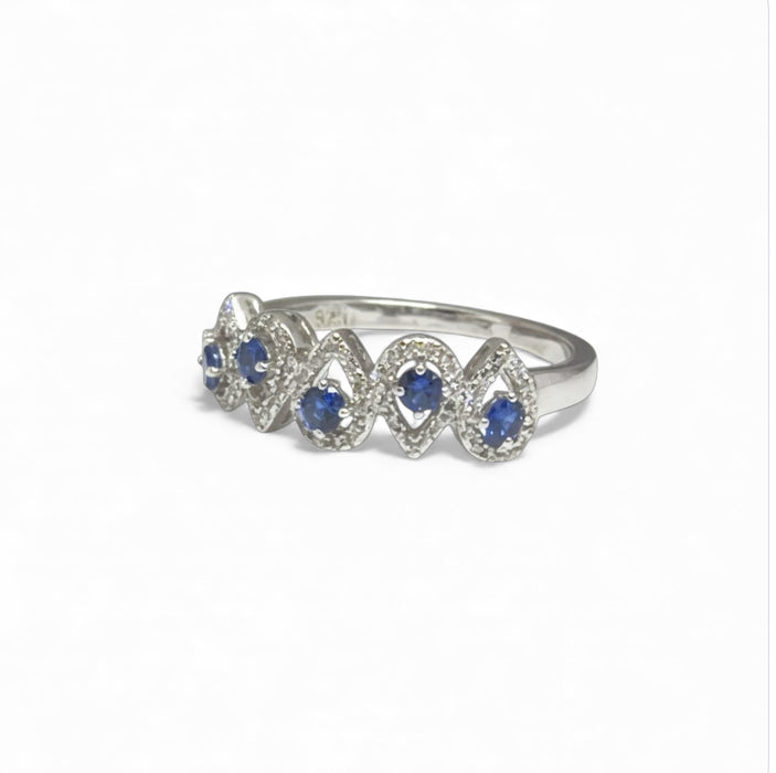Sterling Silver Tear Drops Blue Spinel CZ Ring-AE-100