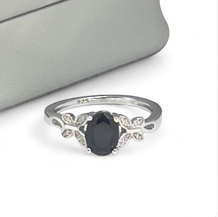 Sterling Silver Double Butterfly Black Center Stone CZ Ring-AE-41