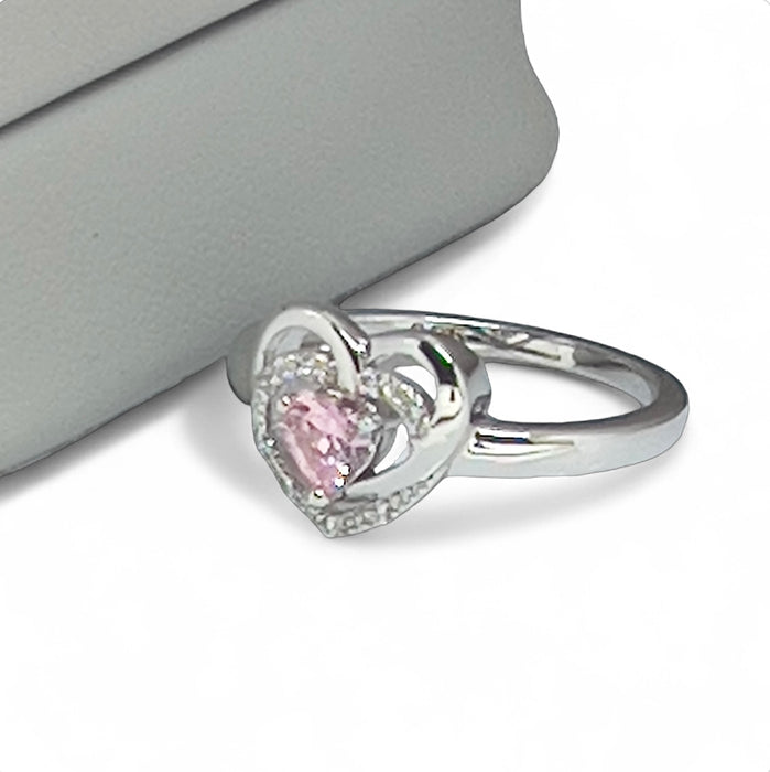 Sterling Silver Precious Heart Pink CZ Ring-AE-64