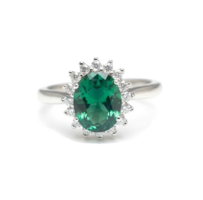 Sterling Silver Green Oval CZ Ring-AE-66