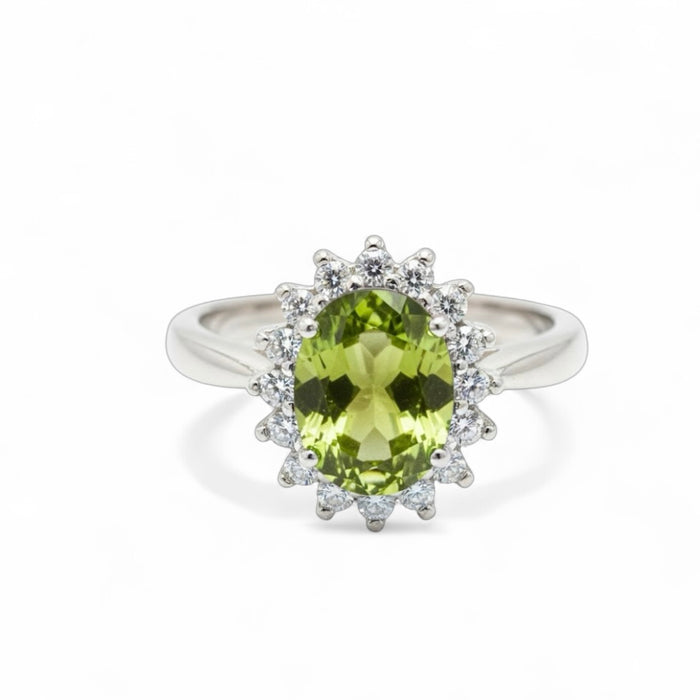 Sterling Silver Peridot Oval CZ Ring-AE-65