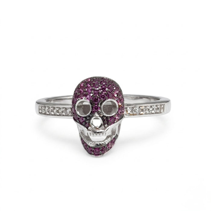 Sterling Silver Black Rhodium Two Tone Ruby CZ Skull Ring-AE-96