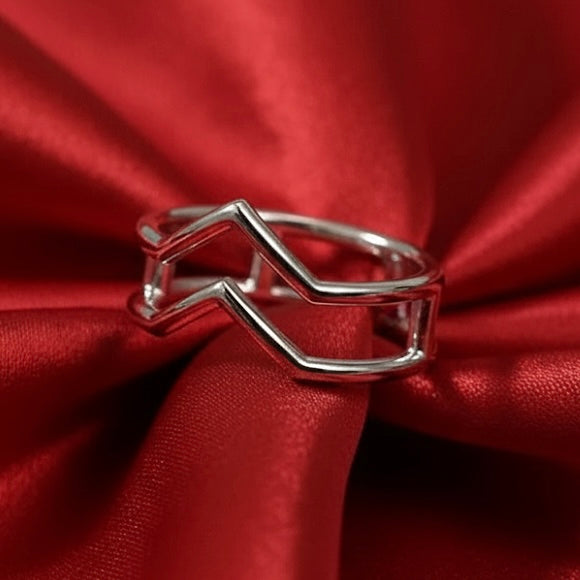 Sterling Silver Double V Statement Ring-SR-10
