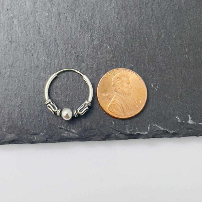 Sterling Silver 4.5mm x 17.5mm Bali Bead Hoop Earrings -SE-18