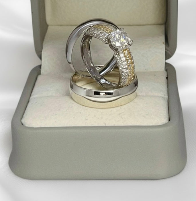 Sterling Silver Trio Wedding Ring Sets-SST-13
