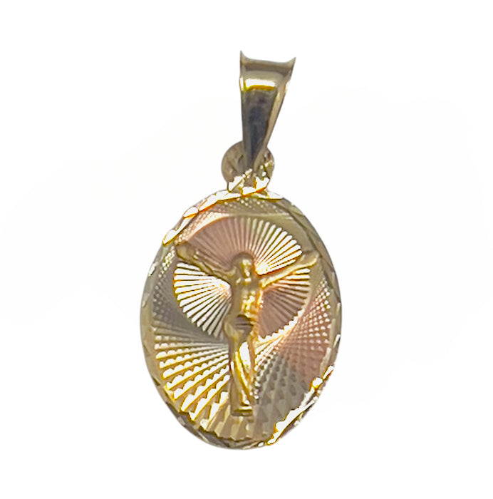 Solid Gold 14K Two-Tone Crucifixion Medal-GP-10