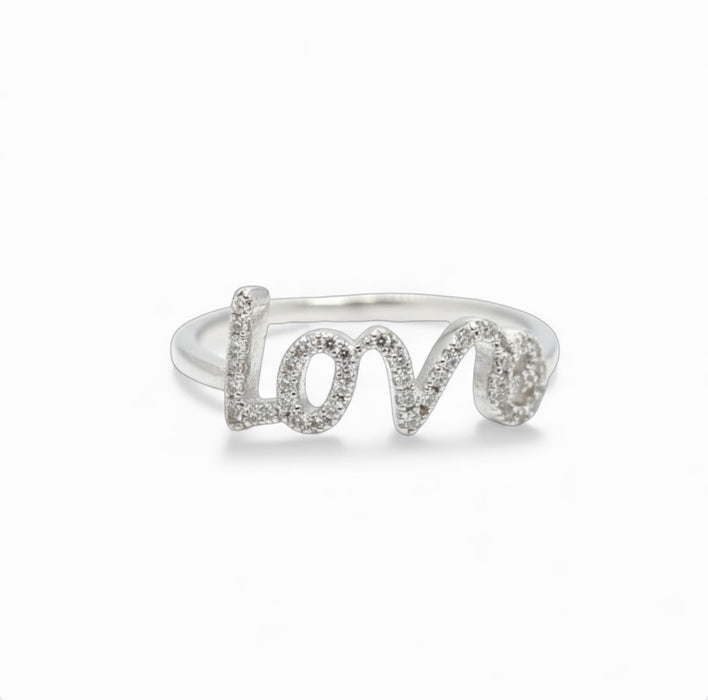 Sterling Silver Love Clear CZ Ring-AE-50
