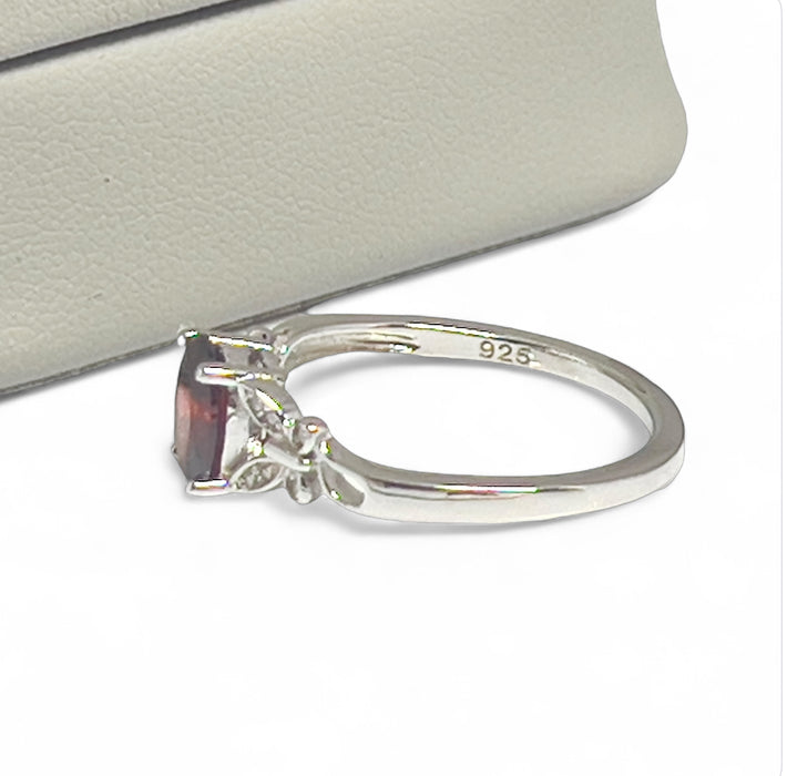 Sterling Silver Double Butterfly Dark Garnet Center Stone CZ Ring-AE-78