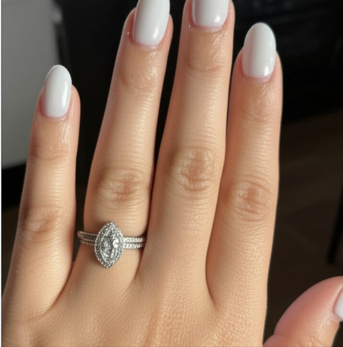 Modern Marquise Cut Sterling Silver Ring Set-ER-90