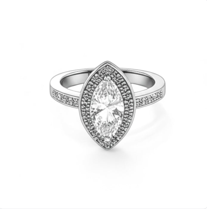 Modern Marquise Cut Sterling Silver Ring Set-ER-90