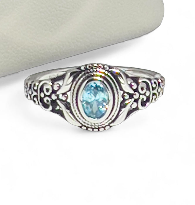 Sterling Silver Austere Oval Cut Aquamarine CZ Ring-AE-71
