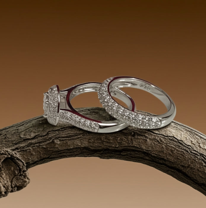 Sterling Silver Halo Round CZ Engagement Set Ring CZ-ER-114