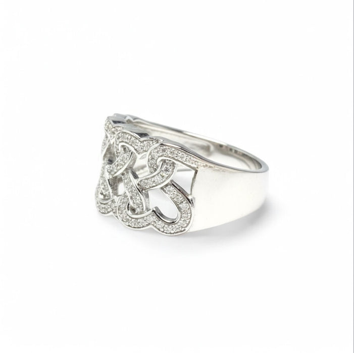 Sterling Silver Intertwined Hearts Pave CZ Ring-AE-36
