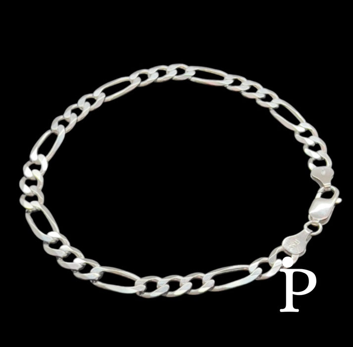 Sterling Silver Figaro Link Chain Bracelet-9.0"-29SB