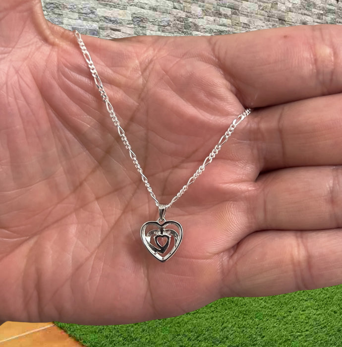 Sterling Silver Precious Heart Pink CZ Necklace-SN-13