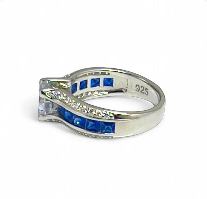 Sterling Silver Blue Band CZ Engagement Ring-ER-18