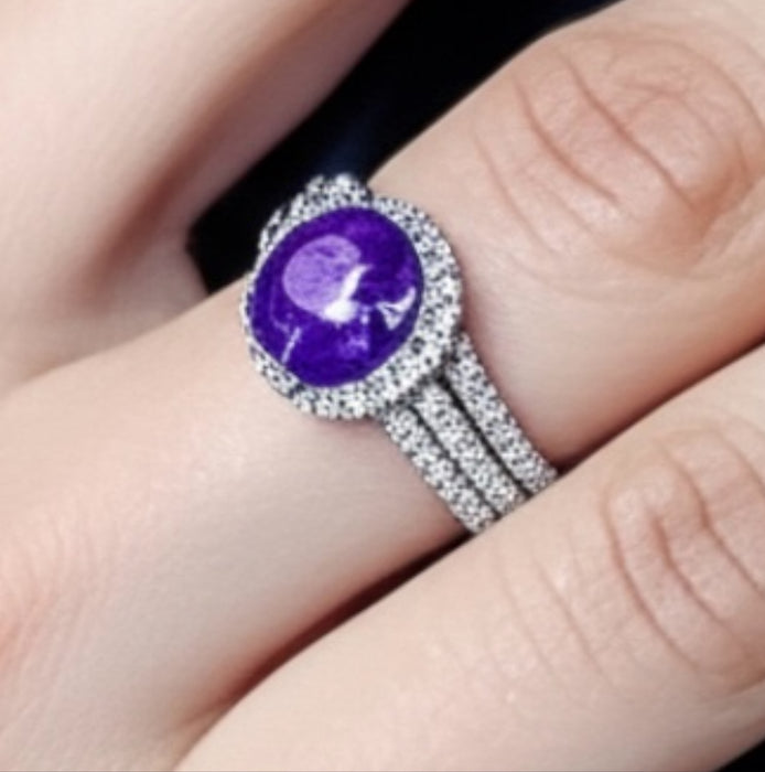 Sterling Silver Elegant Round Halo Amethiyst CZ Rring-CL-30