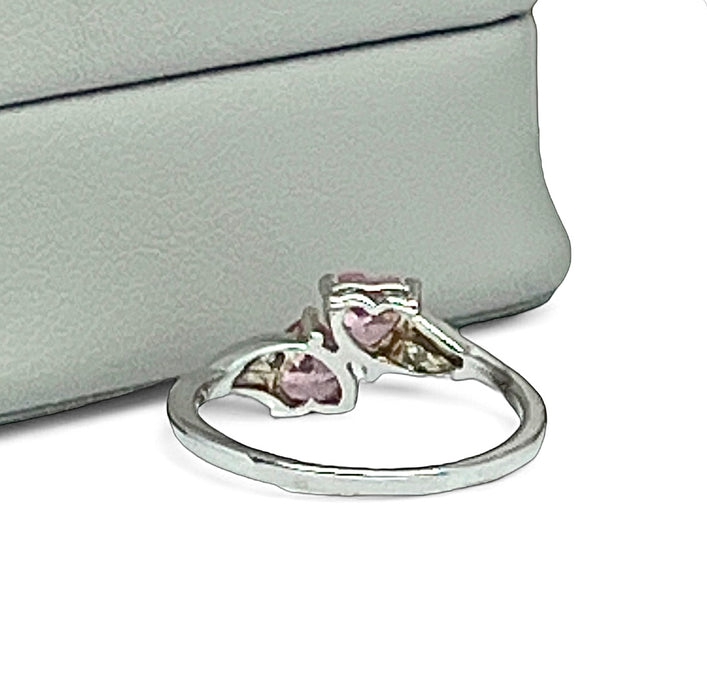 Sterling Silver Double Heart Pink CZ Ring-AE-01
