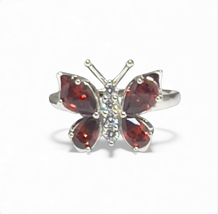 Sterling Silver Large Garnet CZ Butterfly Ring-AE-97