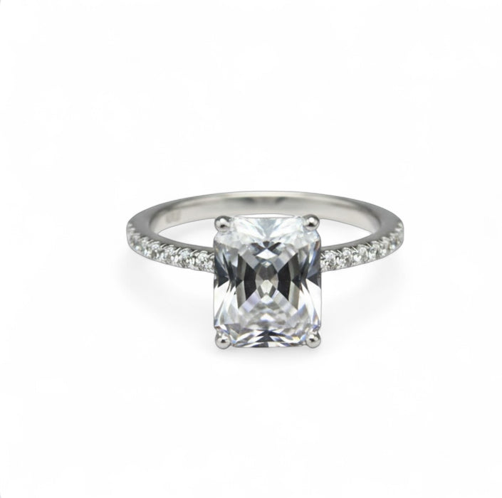 Sterling Silver Engagement Ring Emerald Cut CZ - ER-27