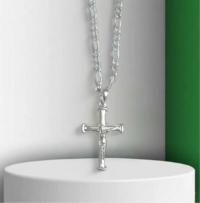 Sterling Silver Neolithic Crucifix Pendant Necklace-SN-06