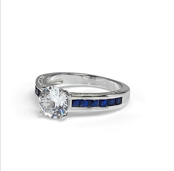 Sterling Silver Round Simulated Spinel Solitaire Ring-ER-39