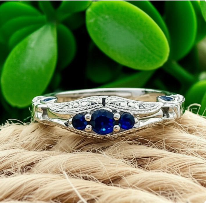 Sterling Silver Blue Spinel Filigree Ring-ER-44