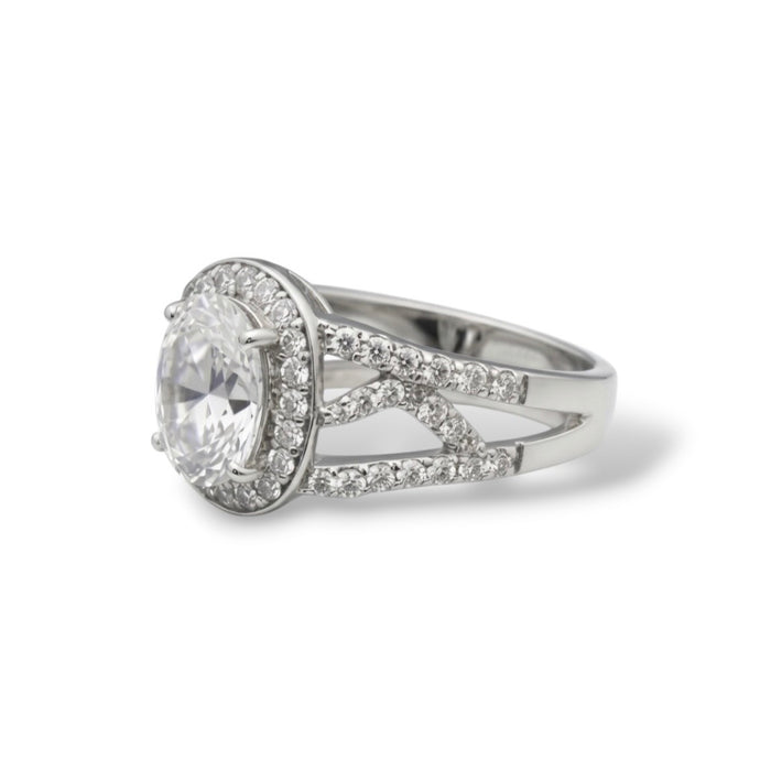 Halo Sterling Silver Ring Oval CZ-ER-35