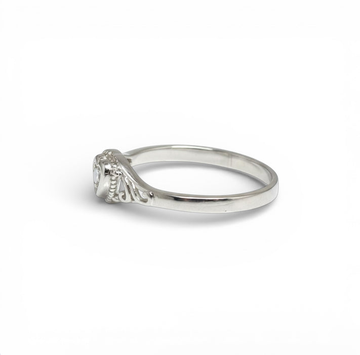Sterling Silver Filigree Heart CZ Ring-AE-109