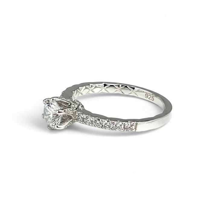 Sterling Silver Clear CZ Crown Engagement Ring-ER-31