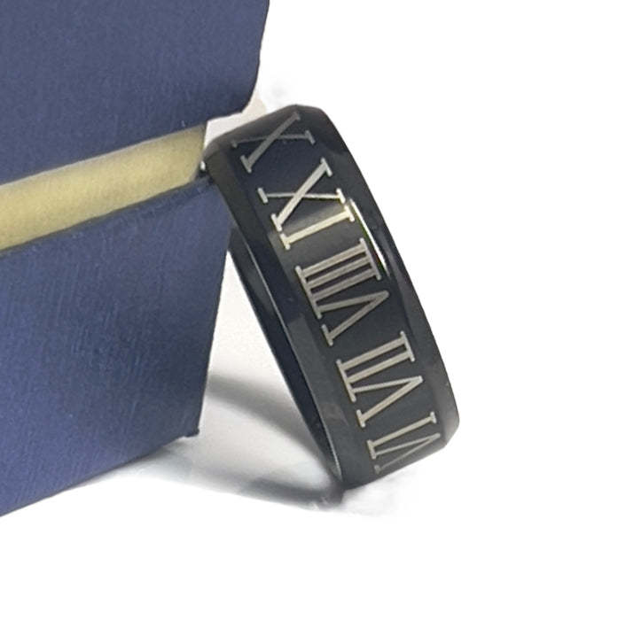 Stainless Steel 6mm Roman Numerals Ring -CS-33