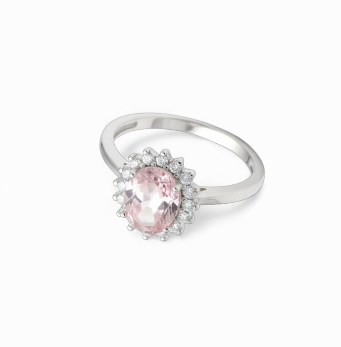 Sterling Silver Pink Oval CZ Ring-AE-61